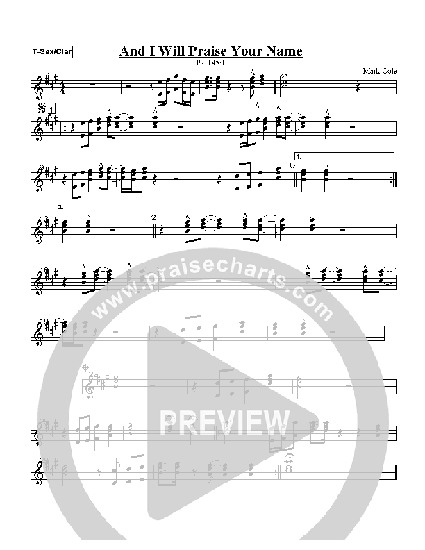 And I Will Praise Your Name Tenor Sax/Clarinet (Mark Cole)