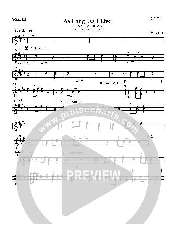 As Long As I Live Alto Sax 1/2 (Mark Cole)