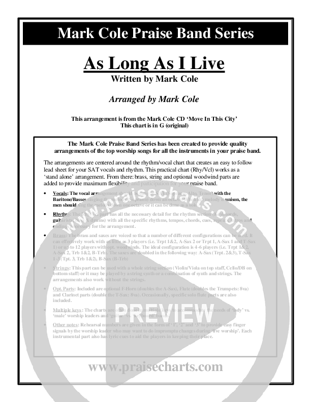 As Long As I Live Cover Sheet (Mark Cole)