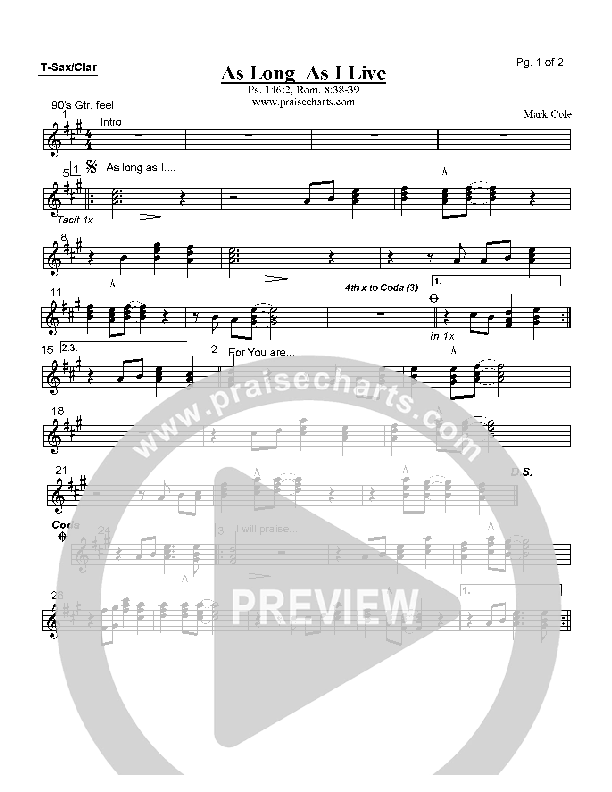 As Long As I Live Tenor Sax/Clarinet (Mark Cole)