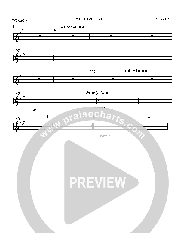 As Long As I Live Tenor Sax/Clarinet (Mark Cole)