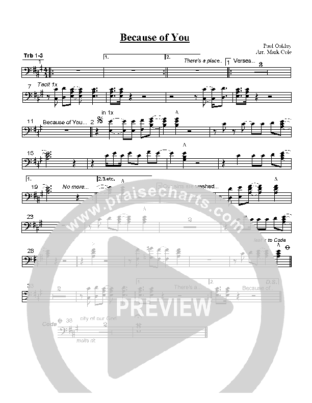 Because Of You Trombone 1/2/3 (Paul Oakley)