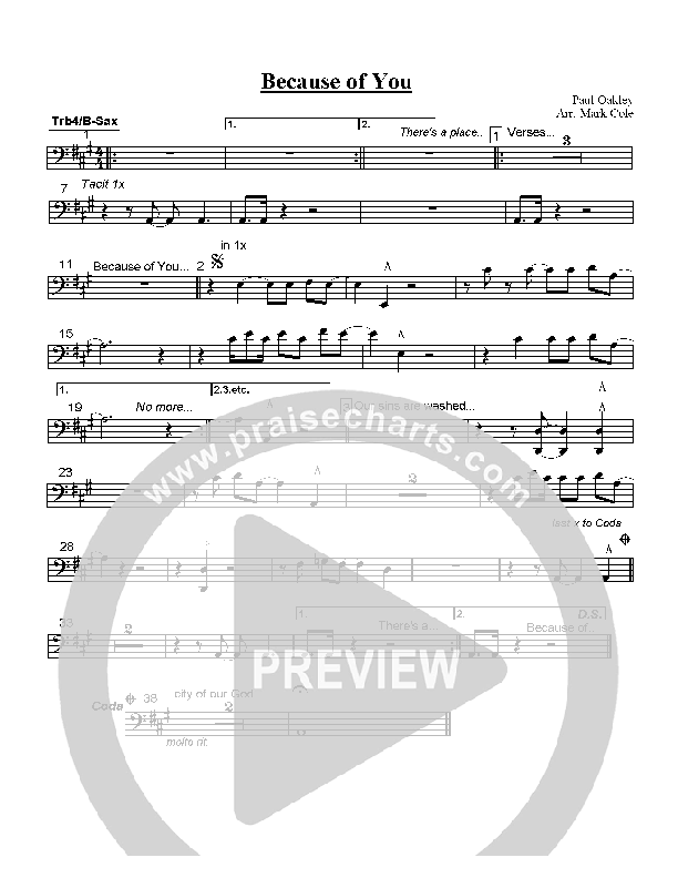 Because Of You Trombone 4/Bari Sax (Paul Oakley)