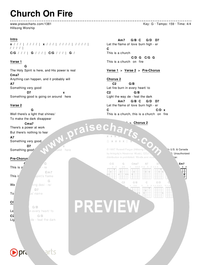 Church On Fire Chords & Lyrics (Hillsong Worship)