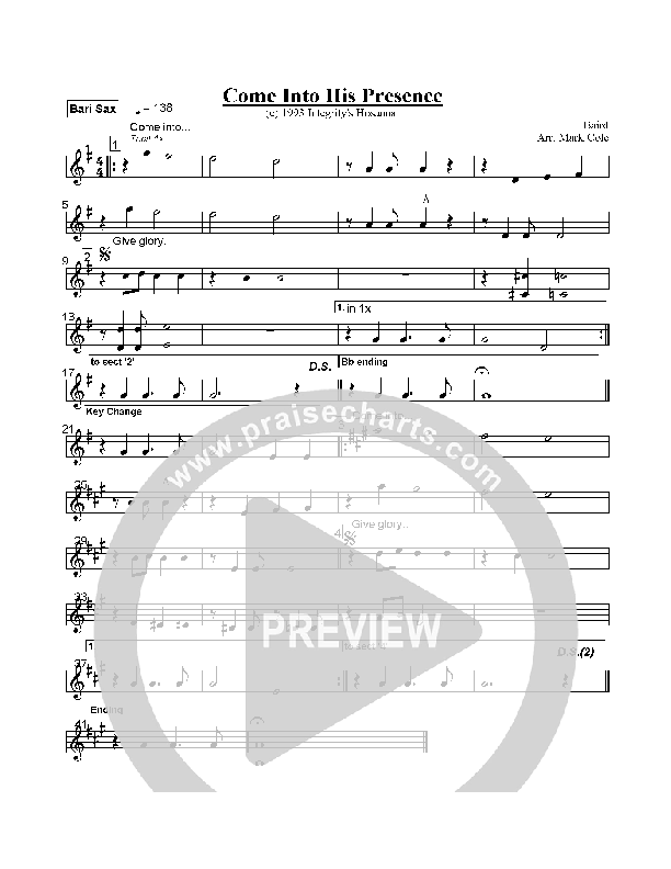 Come Into His Presence Bari Sax (Lynn Baird)