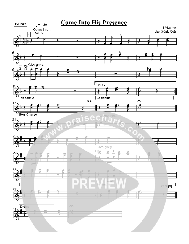 Come Into His Presence French Horn (Lynn Baird)