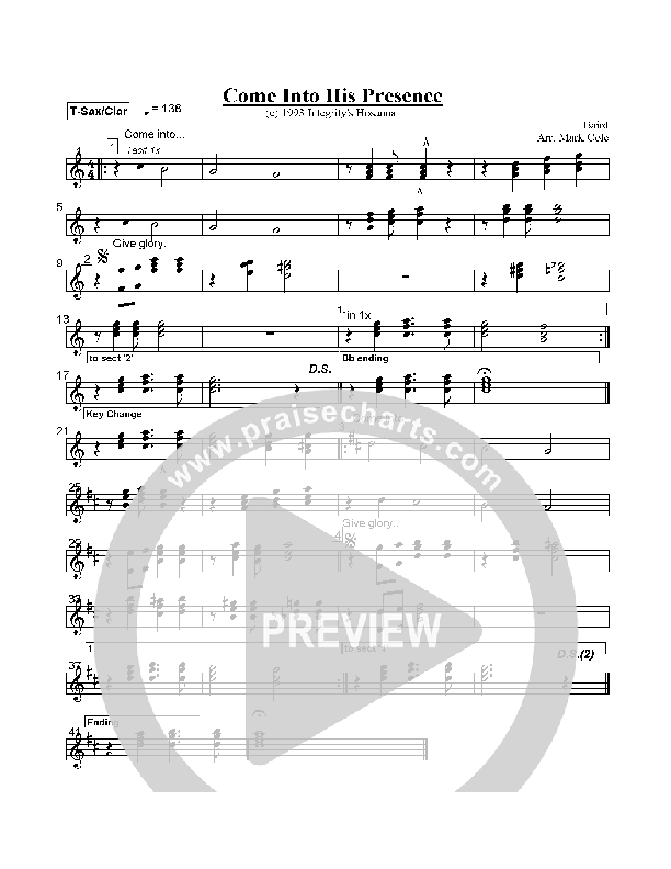 Come Into His Presence Tenor Sax/Clarinet (Lynn Baird)