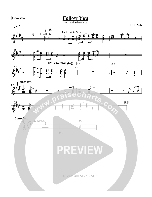 Follow You Tenor Sax/Clarinet (Mark Cole)