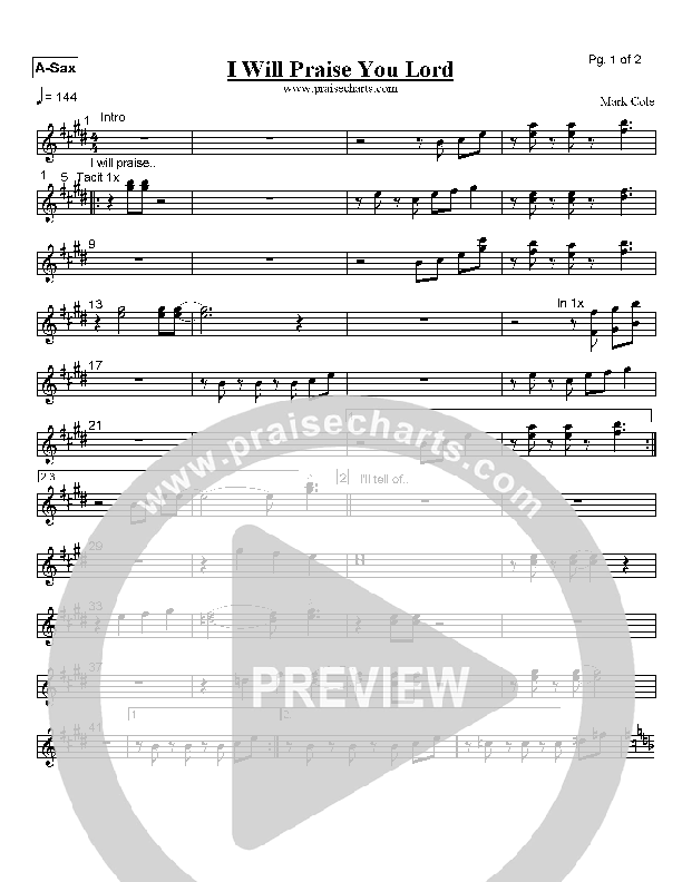 I Will Praise You Lord Alto Sax (Mark Cole)