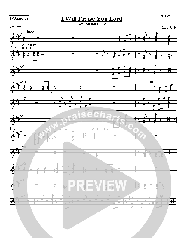 I Will Praise You Lord Tenor Sax/Clarinet (Mark Cole)