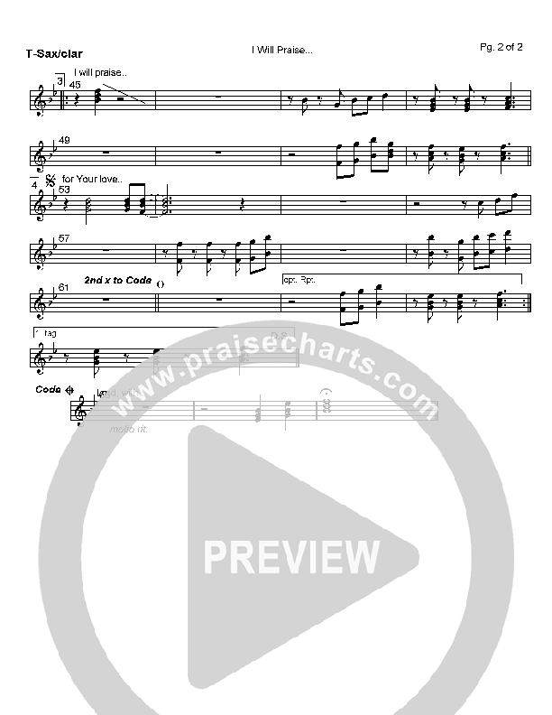 I Will Praise You Lord Tenor Sax/Clarinet (Mark Cole)