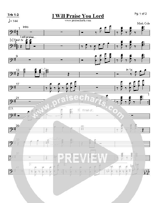 I Will Praise You Lord Trombone 1/2/3 (Mark Cole)