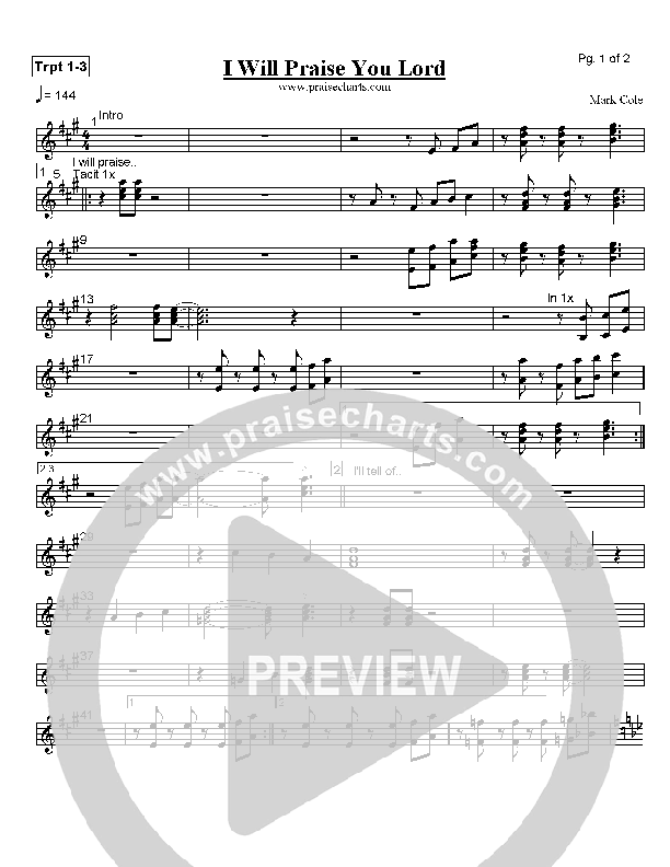 I Will Praise You Lord Trumpet 1/2/3 (Mark Cole)