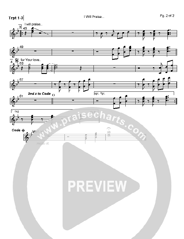 I Will Praise You Lord Trumpet 1/2/3 (Mark Cole)