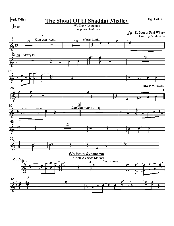 The Shout Of El Shaddai Medley French Horn (Paul Wilbur)