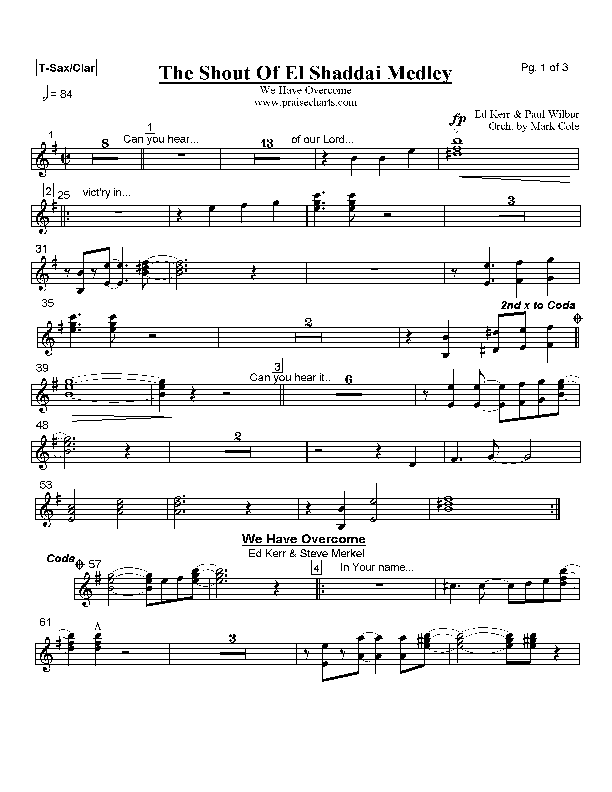 The Shout Of El Shaddai Medley Tenor Sax/Clarinet (Paul Wilbur)