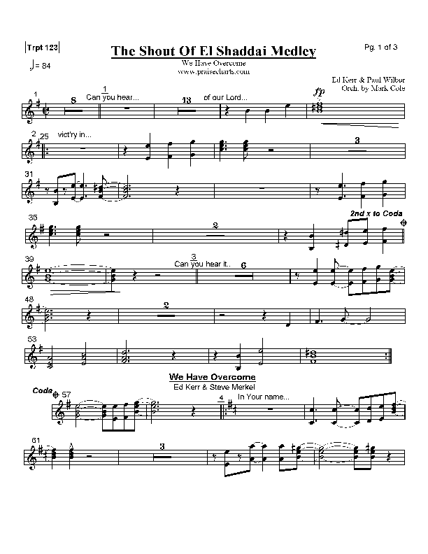 The Shout Of El Shaddai Medley Trumpet 1/2/3 (Paul Wilbur)