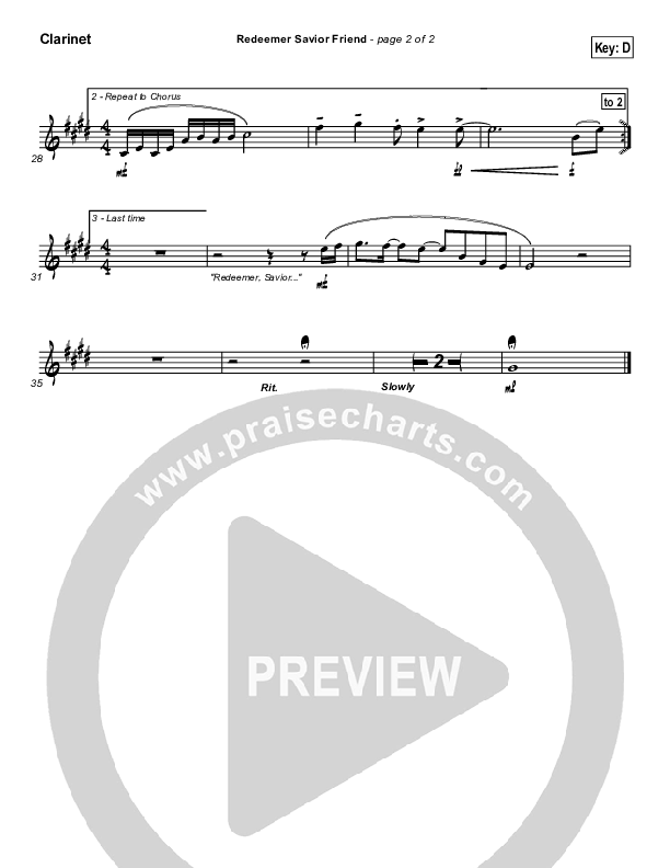 Redeemer Savior Friend Clarinet (Darrell Evans)