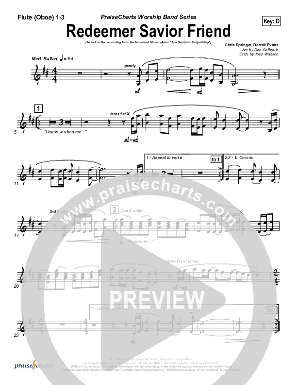 Redeemer Savior Friend Flute/Oboe 1/2/3 (Darrell Evans)