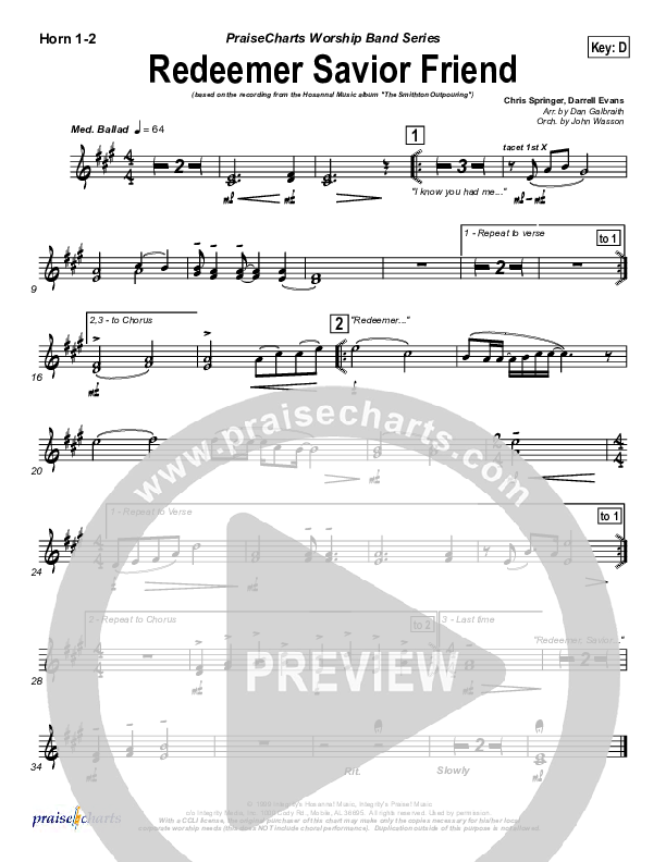 Redeemer Savior Friend French Horn 1/2 (Darrell Evans)