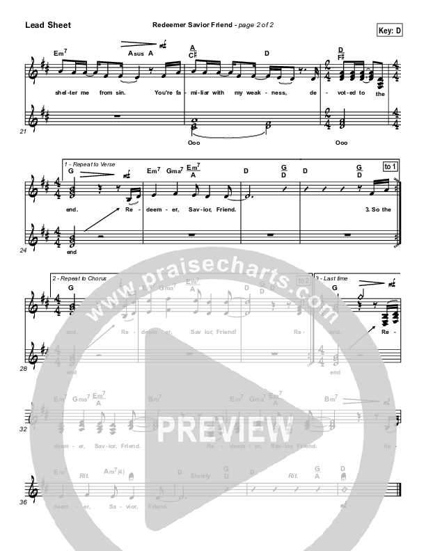 Redeemer Savior Friend Lead Sheet (SAT) (Darrell Evans)