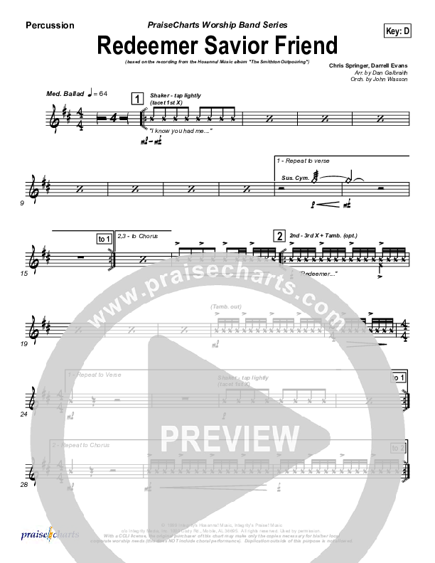 Redeemer Savior Friend Percussion (Darrell Evans)