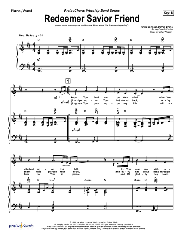 Redeemer Savior Friend Piano/Vocal & Lead (Darrell Evans)