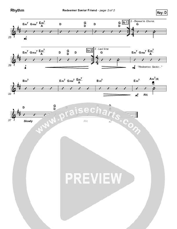 Redeemer Savior Friend Rhythm Chart (Darrell Evans)