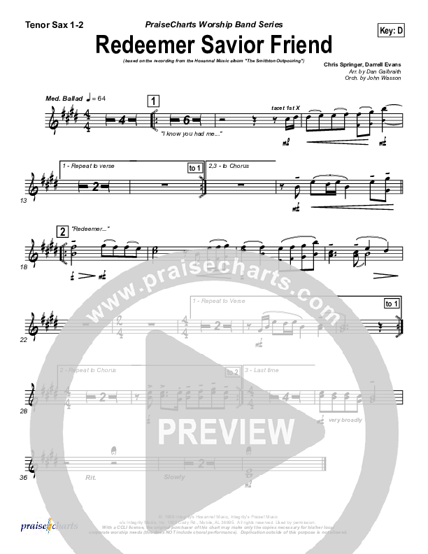 Redeemer Savior Friend Tenor Sax 1/2 (Darrell Evans)