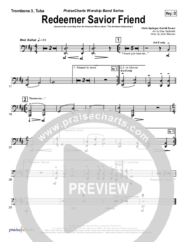 Redeemer Savior Friend Trombone 3/Tuba (Darrell Evans)