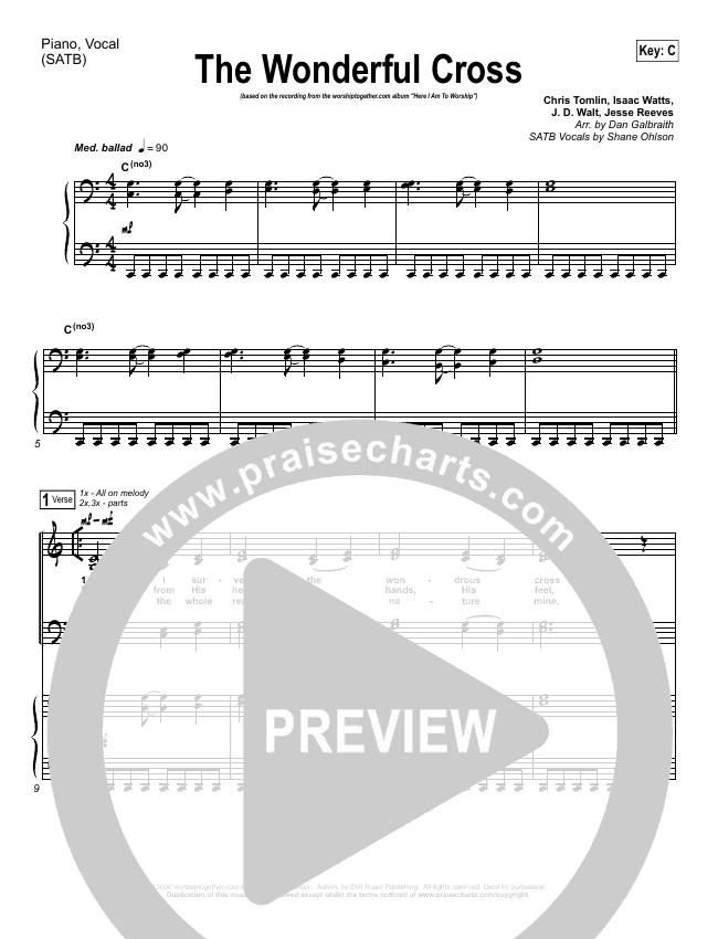 The Wonderful Cross Sheet Music Pdf Chris Tomlin Praisecharts
