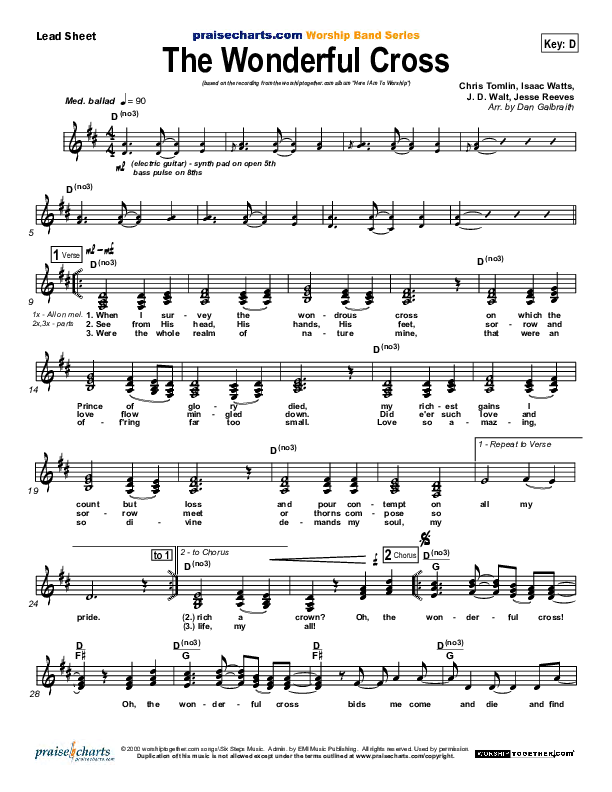 The Wonderful Cross Lead Sheet (Chris Tomlin)
