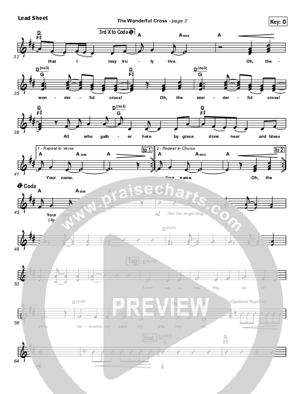 The Wonderful Cross Lead Sheet (Chris Tomlin)