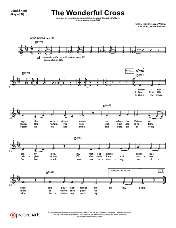 The Wonderful Cross Lead Sheet (Melody) (Chris Tomlin)