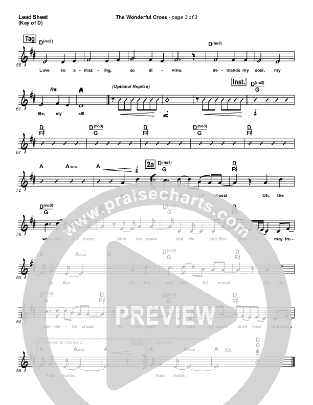 The Wonderful Cross Lead Sheet (Melody) (Chris Tomlin)