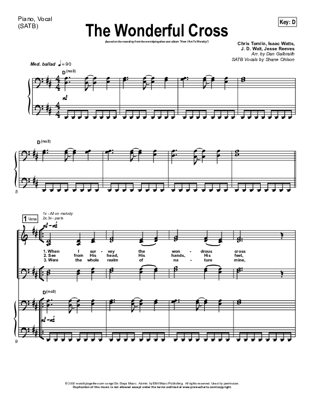 The Wonderful Cross Piano/Vocal & Lead (Chris Tomlin)