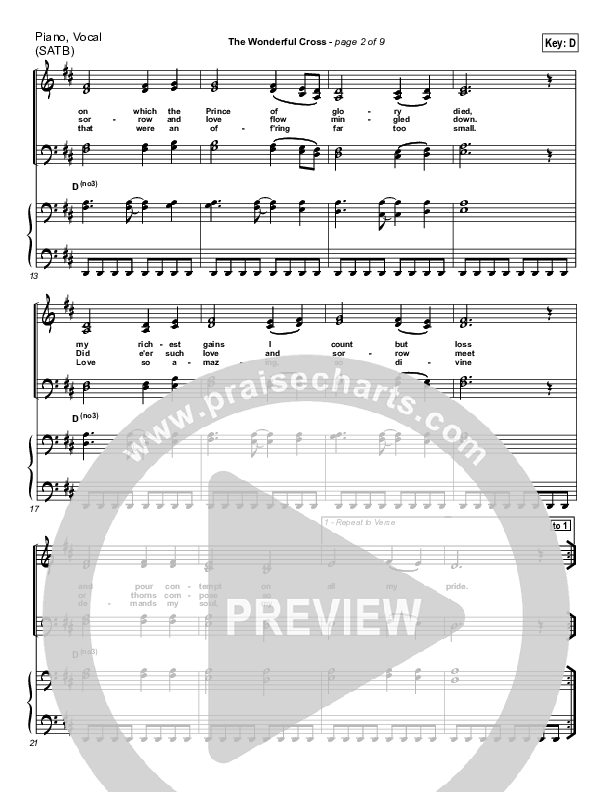 The Wonderful Cross Piano/Vocal (SATB) (Chris Tomlin)
