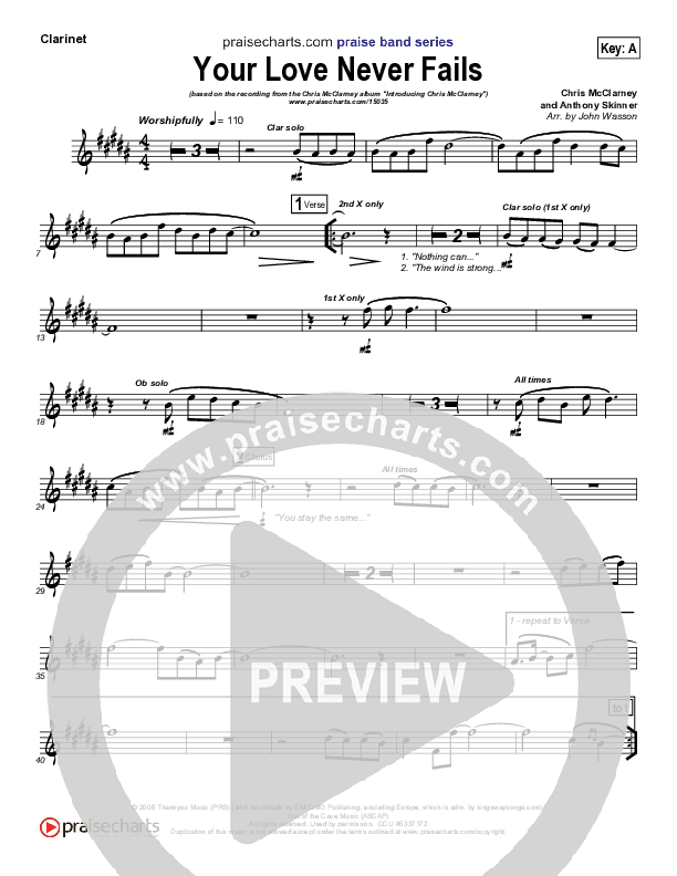 Your Love Never Fails Clarinet (Chris McClarney)