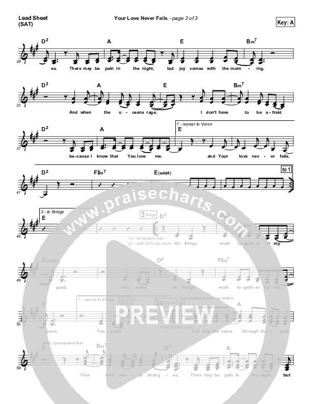 Your Love Never Fails Lead Sheet (Chris McClarney)