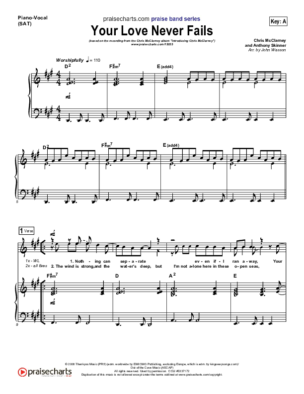 Your Love Never Fails Piano/Vocal (SAT) (Chris McClarney)