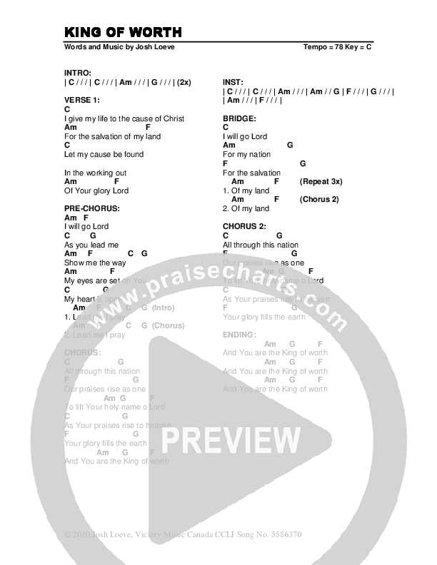 King Of Worth Chords & Lyrics (As One Band / Relate Church)