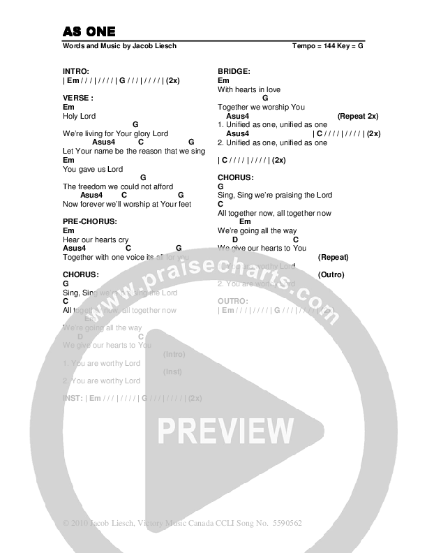 As One Chords & Lyrics (As One Band / Relate Church)
