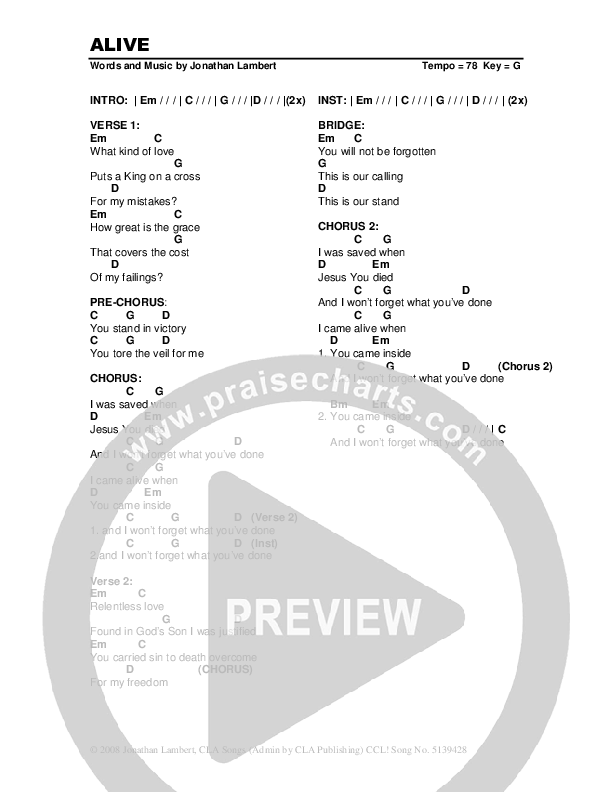 Alive Chords & Lyrics (As One Band / Relate Church)