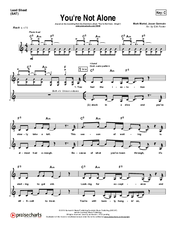 You're Not Alone Lead Sheet (Downhere)