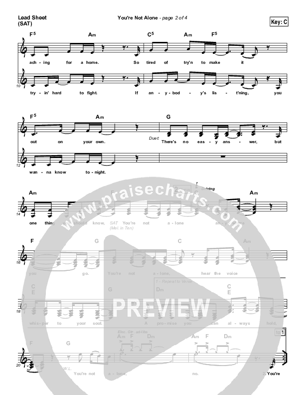 You're Not Alone Lead Sheet (Downhere)
