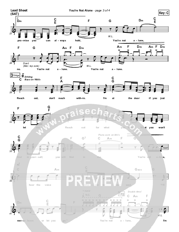 You're Not Alone Lead Sheet (Downhere)