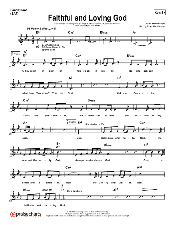 Faithful And Loving God Lead Sheet (SAT) (Brad Henderson)