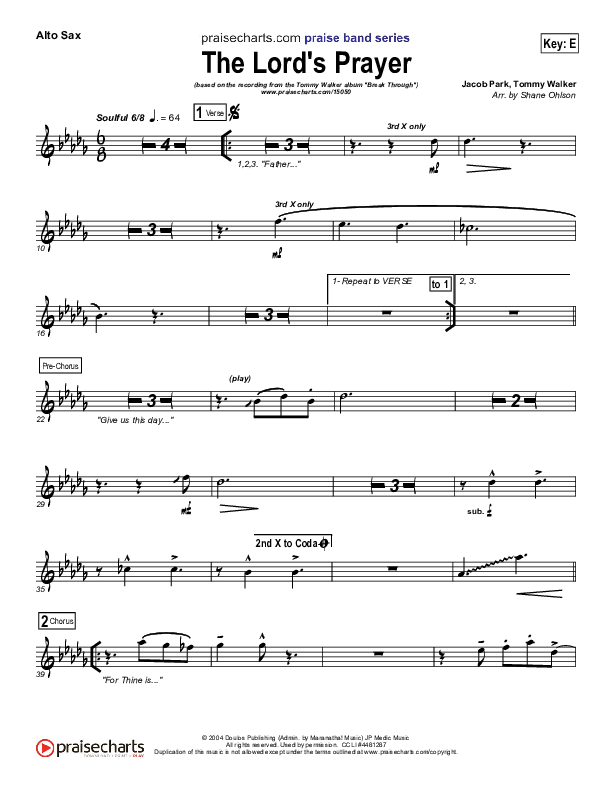 The Lord's Prayer Alto Sax (Tommy Walker)