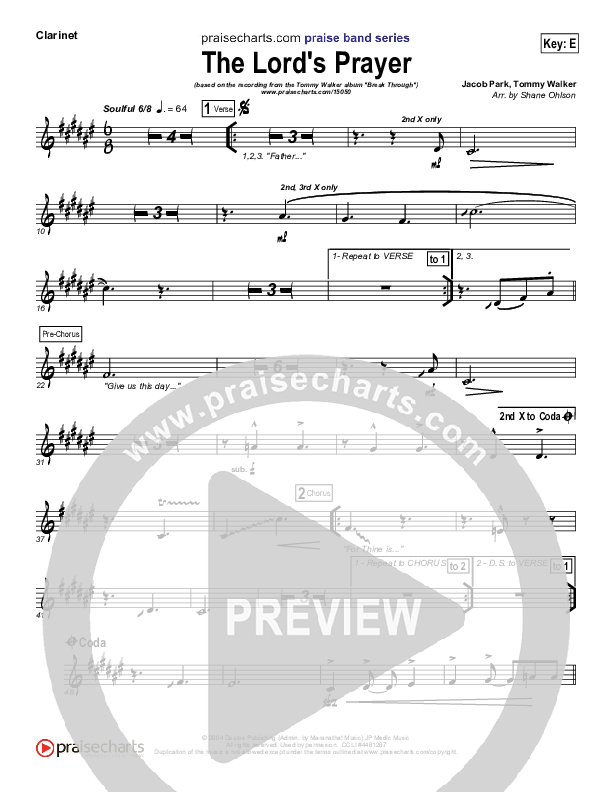 The Lord's Prayer Clarinet (Tommy Walker)