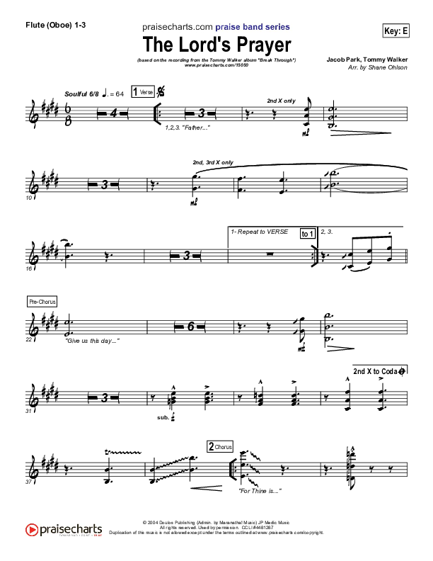 The Lord's Prayer Flute/Oboe 1/2/3 (Tommy Walker)